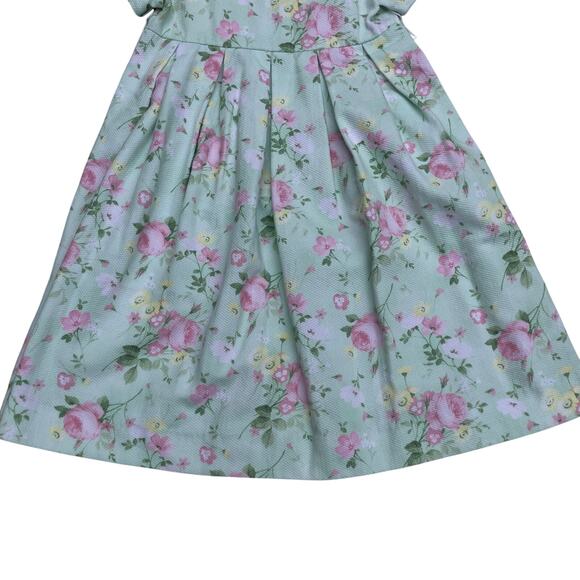 VTG 90s Hartstrings Dress Girls 4 Cap Sleeve Green Pastel Floral Easter Spring - Picture 3 of 9